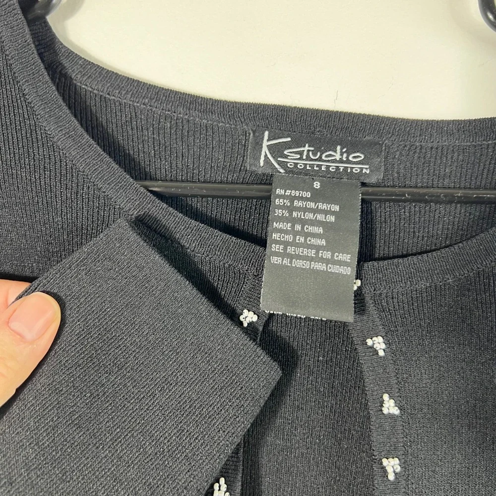 Womens Vintage K Studio Beaded Trim Cropped Cardigan Black 8 Rayon‎ Nylon